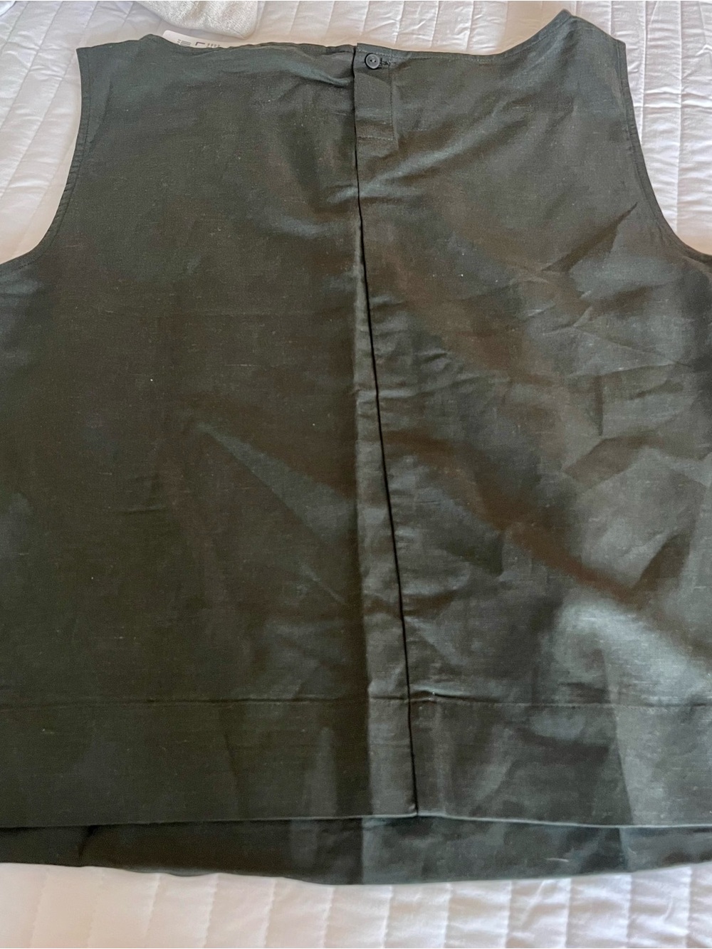 NWT Uniqlo Women Linen Blend Tank Top Size L Dark Green & White - Picture 3 of 6